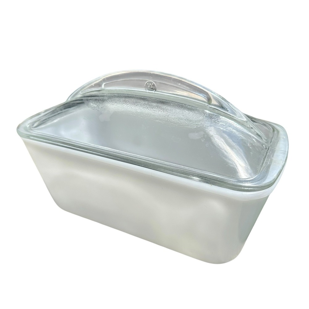 Vintage Westinghouse Milk Glass Refrigerator Storage Loaf Pan Clear Glass Lid